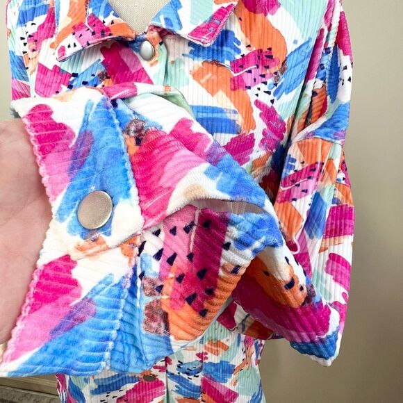 NWT Emily Wonder Corduroy Button Down Shacket Brush Stroke Print 2X - Picture 5 of 10